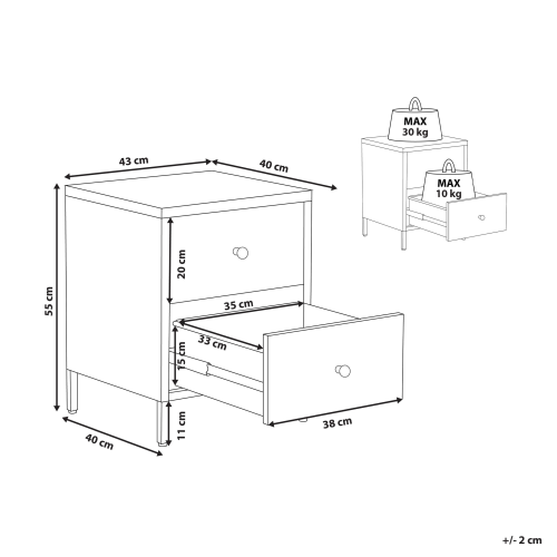 Beliani 2 Drawer Bedside Table KYLEA Metal White 1
