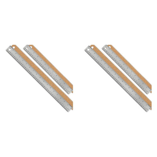 4x Régua de Metal com Suporte de CortiçA:(12+18 Polegadas) Régua de Aço InoxidáVel Réguas Antiderrapantes com Polegadas e CentíMetros