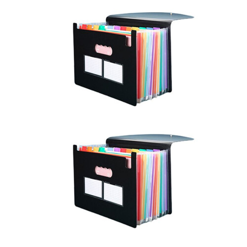 2X 13 Pockets Expanding File Folder A4 Expandable File Organizer Standing Accordions Folder 1