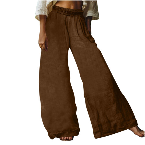 Γυναικείο παντελόνι Boho με φαρδιά μπατζάκια και τσέπη, από μονόχρωμο λάστιχο στη 1