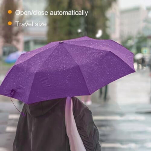 Ombrello da viaggio antivento e compatto – Ombrello pieghevole automatico e portatile per uomo, donna e ragazzi (viola) 2