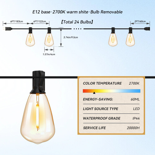 String luminițe exterioare ST38 100FT, lumini conectabile pentru terasă, curte, balcon 1