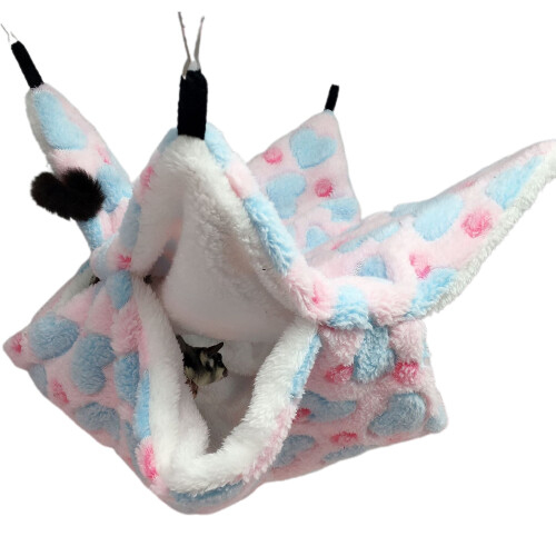 opvise Pet Sugar Glider Hamster Double-layer Hammock Hanging Squirrel Sleeping Bag Pink 1 2