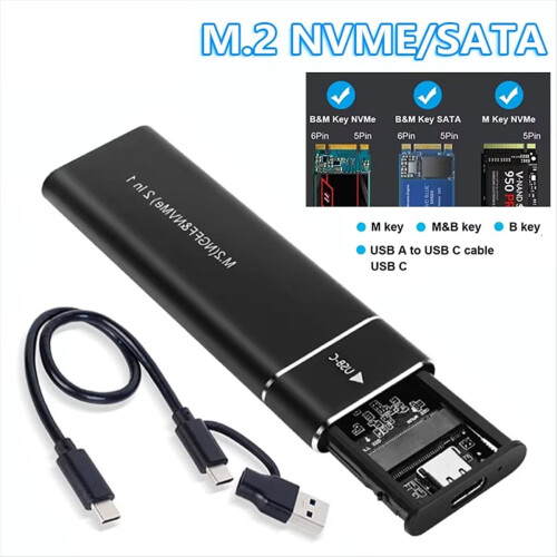 Rollbacks & More M2SSD Case M.2NVMe Enclosure USB3.1Type C Gen2 10Gbps Tool Free NGFF Solid State Drive Box Black 1