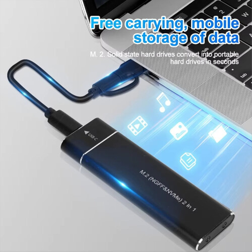Rollbacks & More M2SSD Case M.2NVMe Enclosure USB3.1Type C Gen2 10Gbps Tool Free NGFF Solid State Drive Box Black 2