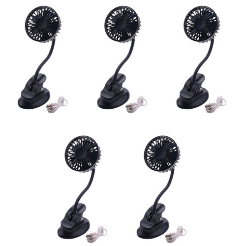 5X Portable  Clip Stroller Fan,3 Speeds Settings,Flexible Bendable Usb Rechargeable Battery Operated