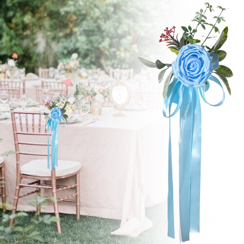 Fleurs artificielles bleues pour dossier de chaise 45 cm 1