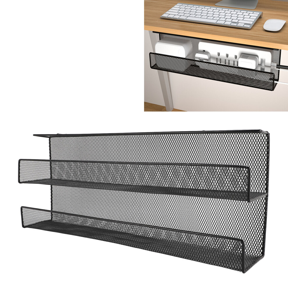 Iron Double Layer Under Desk Storage Basket Black S 4971384843254