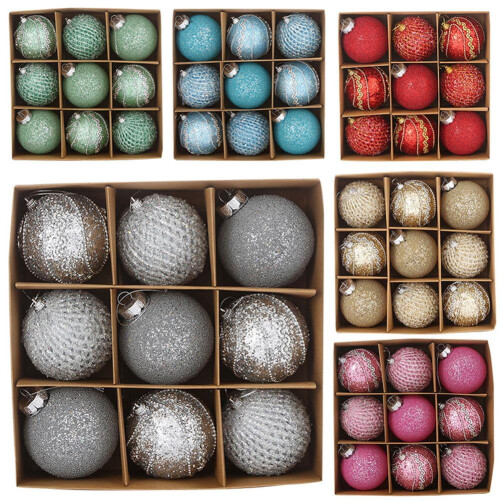 9 Pack Foam Christmas Baubles 8cm Assorted Colours 1