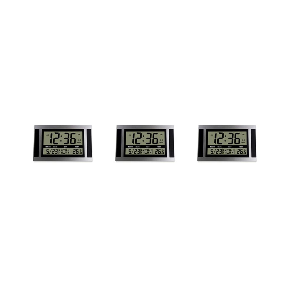 3X Digital Wall Clock Lcd Large Number Temperature Calendar Alarm Table Desk Clock Modern Design Office Home Silver Typecat