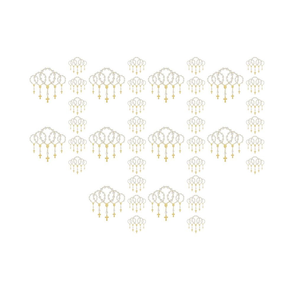 200Pcs Baptism Favors With Rosaries Acrylic Beads Bracelet Christening Communion Finger Rosarie Bracelet Gold Typecat