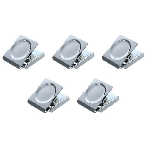 5X Silver Tone Spring Loaded Memo Ticket Magnetic Fridge Wall Clip