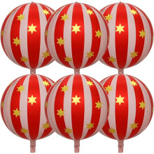 6 PCS Jumbo 22 Inch 4D Stripe Foil Balloons Star Balloon Foil Kids Birthday Party Decoration Red+White