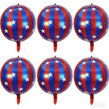 6 Balões Metalizados Jumbo de 22 Polegadas com Listras 4D em Formato de Estrela para Decoração de Festa de Aniversário Infantil (Vermelho + Azul)