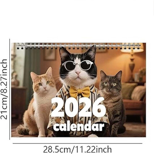 2026 Αστείες Γάτες Ημερολόγιο Τοίχου – Μηνιαίο Εικονογραφημένο, Χοντρό Χαρτί, 1
