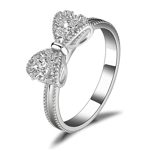 Women's Sterling Silver Bow Ring with Clear Zirconia 1