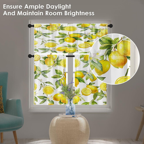 Lemon Fruit Kitchen Curtains Set of 3 – Polyester Tier & 1