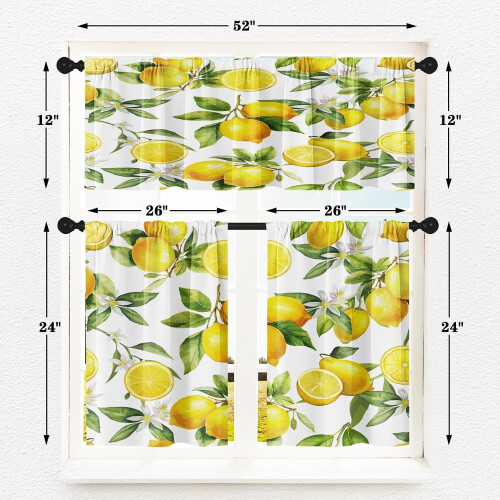 Lemon Fruit Kitchen Curtains Set of 3 – Polyester Tier & 2