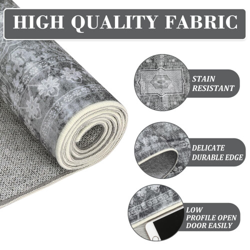 Tapis rétro taupe à médaillon – Acrylique, poils courts, 2