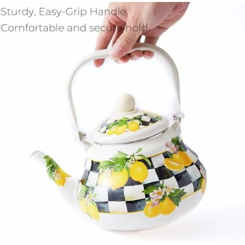 Checkered Lemon Tea Kettle – 2L Enamel Stovetop Kettle 2