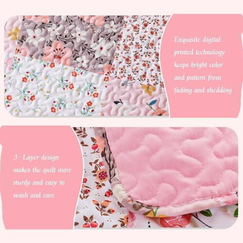 Boho Floral Reversible Quilt Set King Size with 2 2