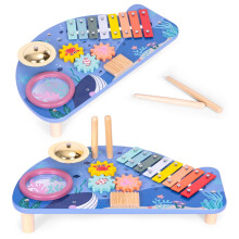 Masa pentru instrumente muzicale cu xilofon, chimbal, tamburina si agitator, tema mare ECOTOYS
