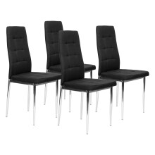 Set 4 scaune pentru sufragerie si sufragerie, scaun simplu matlasat, picioare cromate, negru
