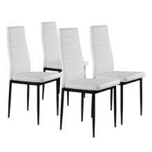 Set 4 scaune de sufragerie pentru living cu Piele Ecologica, spatar ergonomic, alb