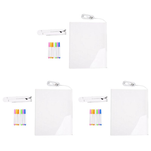 3X LED Note Board, Glowing Acrylic Message  Board with Light, Board Note Illuminated White Board (11.8 X 7.9In)