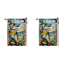 2X Dragonfly Garden Flag Glass Style Flowers Garden Flag Vertical Double Sided Rustic Farmland Burlap YardOutdoor Decor
