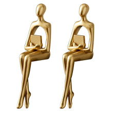 2X Thinker Statue Abstract Figure Sculpture Small Ornaments Resin Statue Home Gold Abstract Statue Office Decor B