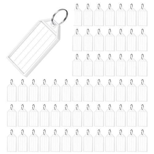 Etiquetas-Chave de 300 Peças Etiquetas de Chaveiro de Plástico de 2 Polegadas com Etiquetas de Papel em Branco Governado, Capas Transparentes e