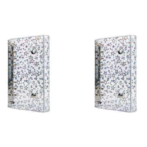 2X A6 Budget Binder Cover Clear PVC 6 Ring Binder Glitter Star Refillable Notebook Shell Protector with 2 Snaps