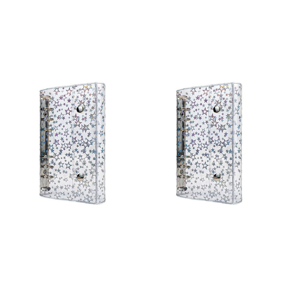2X A6 Budget Binder Cover Clear Pvc 6 Ring Binder Glitter Star Refillable Notebook Shell Protector With 2 Snaps 6032564969855
