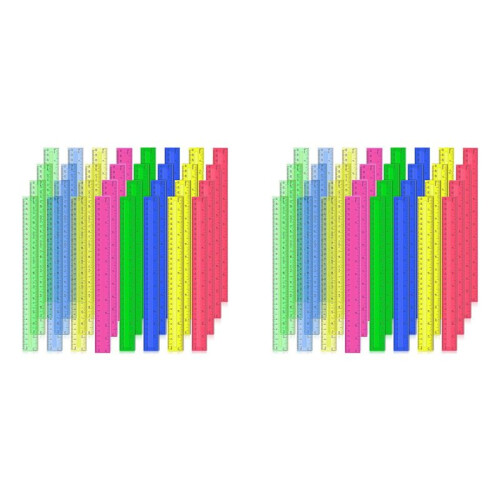 Réguas de Plástico de 12 Polegadas, 64 Peças Réguas Métricas Transparentes em Massa de Cores Sortidas com Polegadas, Centímetros, Milímetros.