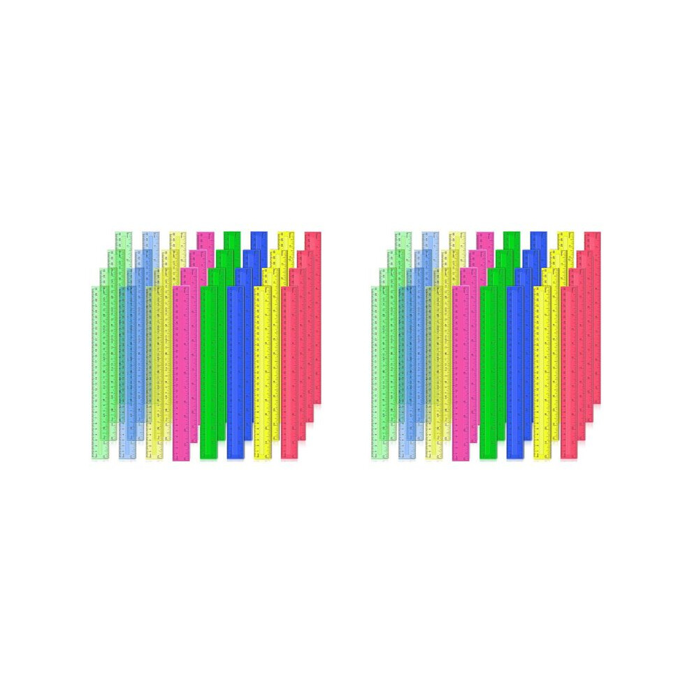12 Inch Plastic Rulers, 64 Pcs Transparent Assorted Color Metric Bulk Rulers With Inches Centimeters Millimeter. 4712137648920