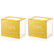 2X Tip Jars for Money Acrylic Tip Cash Box Donation Tip Bucket Storage Container Suggestion Box Raffle Cash Box