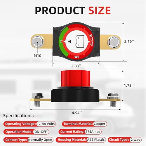 Comutator de deconectare a bateriei marine 12V-48V275A impermeabil 1