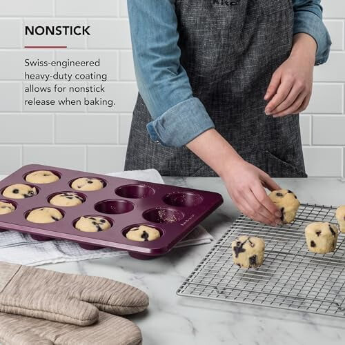 12-Cup Nonstick Aluminized Steel Muffin Pan, Beetroot 2