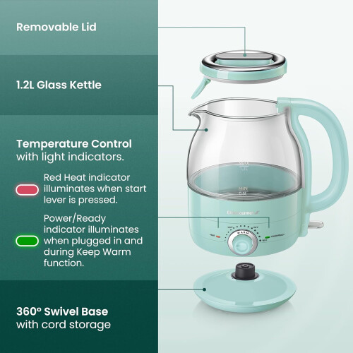 EKT1220M Ηλεκτρικός γυάλινος βραστήρας 1.2L χωρίς BPA, 1200W, Θερμοκρασία & Διατήρηση 1