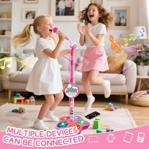 Set microfono e supporto per bambini con altezza regolabile, luci, effetto eco e altoparlante. 1