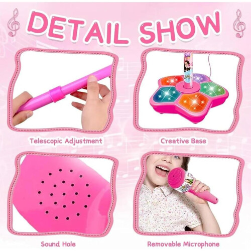 Set microfono e supporto per bambini con altezza regolabile, luci, effetto eco e altoparlante. 2