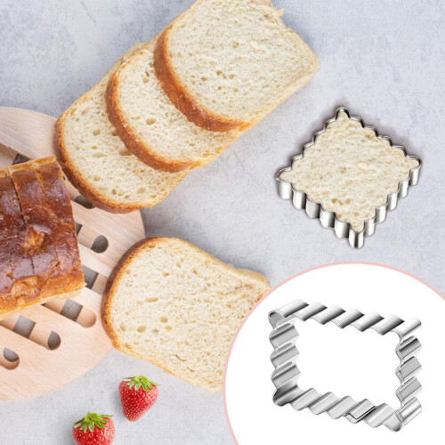3Pcs Rectangle Scalloped Edge Cookie Cutter Set Rectangle Cookie Cutter Stainless Rectangle Rectangle Fluted Edge Cutters 0.8 Inch Depth 1