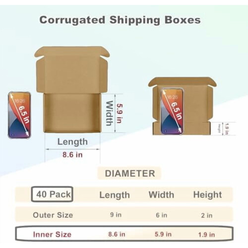 Pacote com 40 caixas de papelão ondulado pequenas de 9x6x2 polegadas para envio postal, na cor marrom. 1