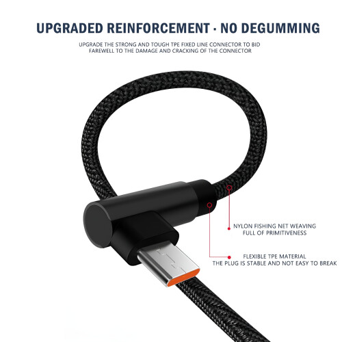 USB C Σωστή γωνία 90 Αγκώνας με πλεγμένο νάιλον USB A σε C66W Γρήγορη φόρτιση καλωδίου 2