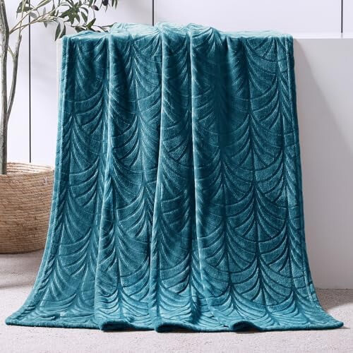 Soft Fleece Throw Blanket 50x60 in Teal Vintage Pattern 1