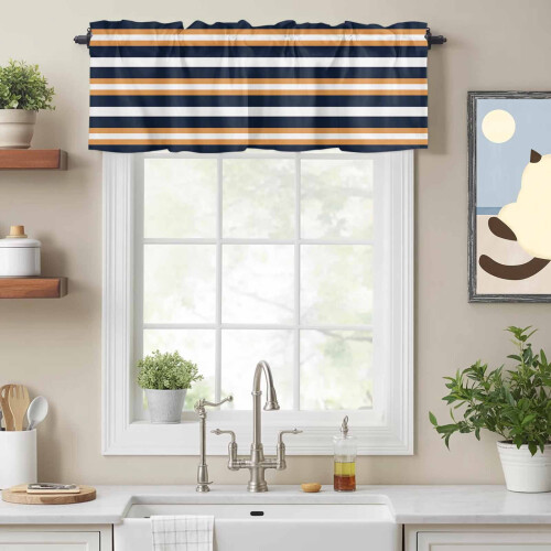 Orange Black White Stripe Valance 54x18in Polyester Rod 1