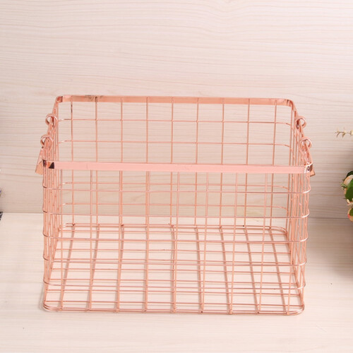 Rose Gold Wire Basket with Handle for Home Office Storage 1