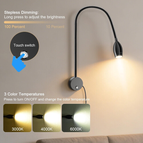 LED Wall-Mounted Reading Light, Dimmable, 360 Flexible 1