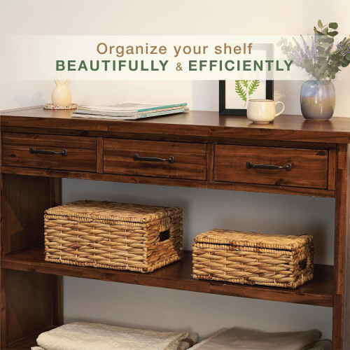 2 Natural Wicker Storage Baskets with Lids 2